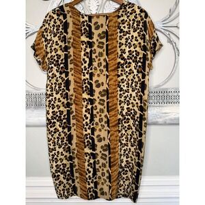 Vintage 90's Jones New York Dress 100% Silk Mixed Animal Print Leopard‎ Size 12